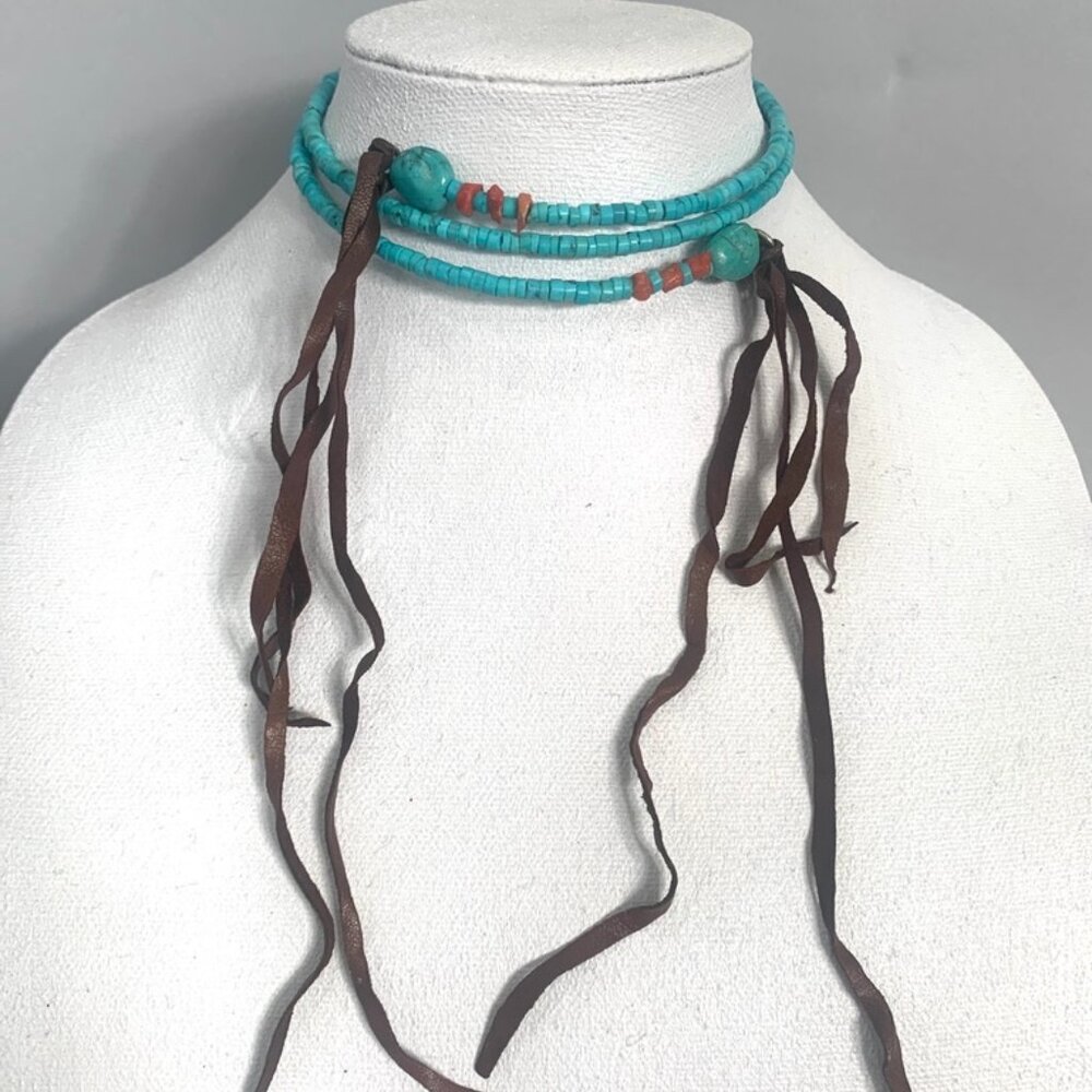 Kingman Turquoise Necklace Heishi Beads Branch Coral Sara Samoiloff NYC